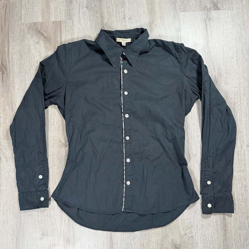 Burberry London Women's Black Long Sleeve Cotton Button-Down Shirt